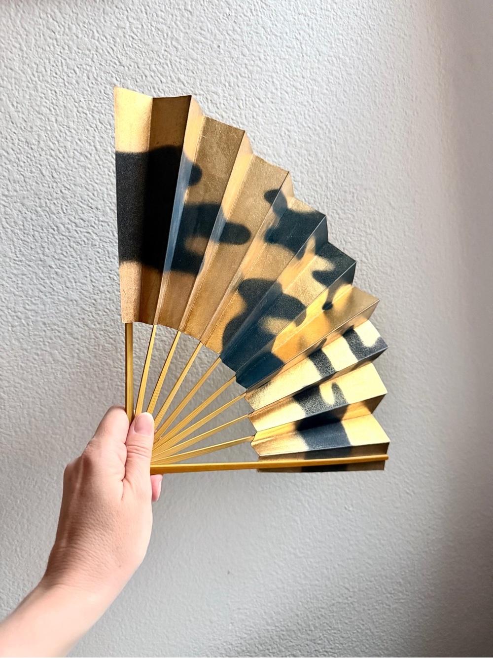 Japanese Folding Fan Sensu Paper Bamboo Frame with a metallic Gold and Blue